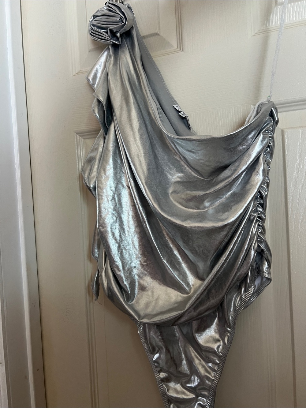 Fashion Nova Metallic Silver One-Shoulder Mini Dress